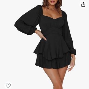 Black Amazon Jumpsuit Romper Off Shoulder Ruffle Chiffon Large Bell Sleeve